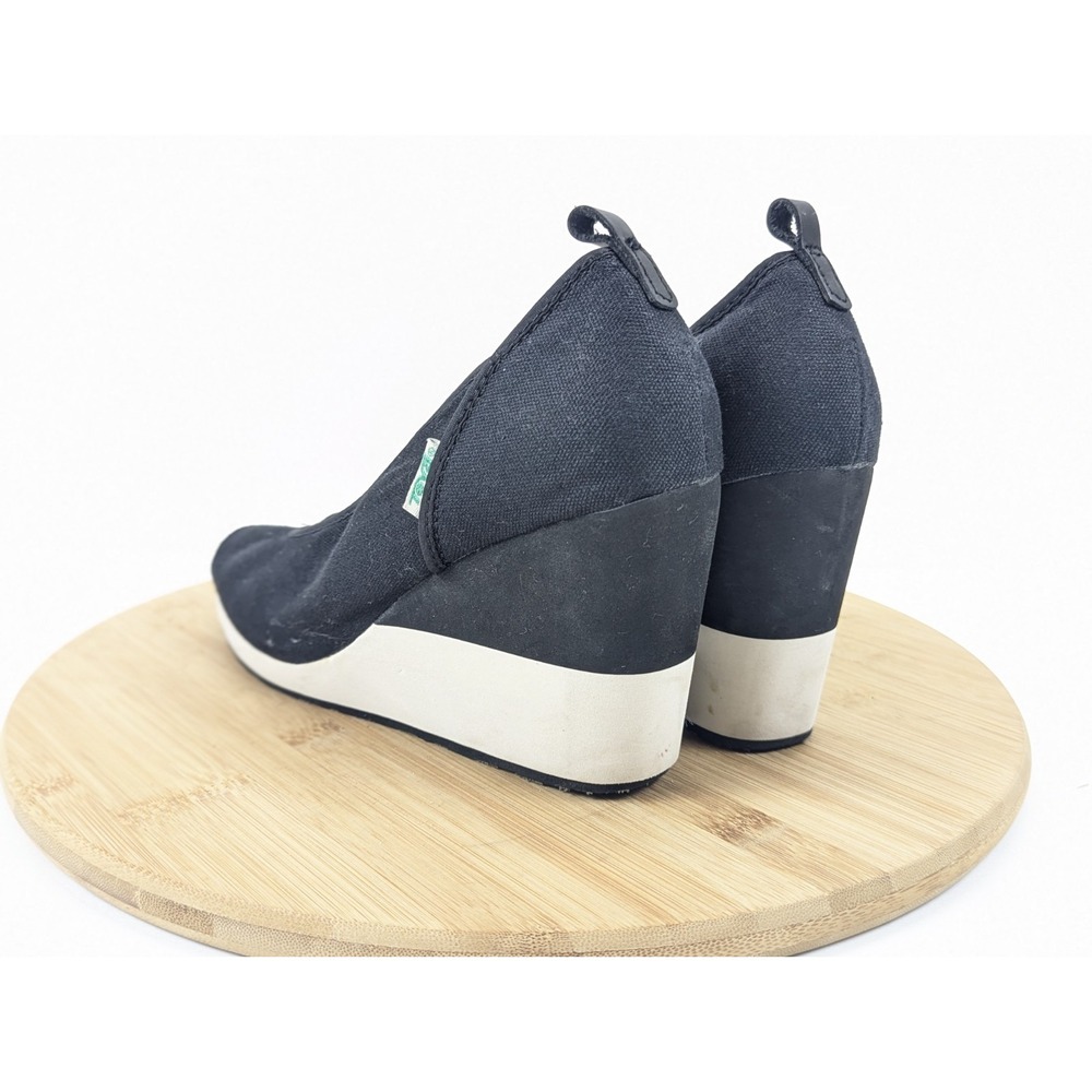 Teva Wedge Heel Womens 8 Peep Toe Slip On Black Mush Promenade Canvas - Picture 5 of 11